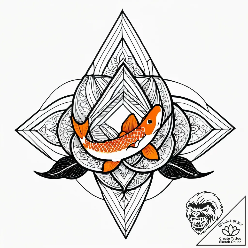 Orange koi circling lily pond, tattoo sketch... - style Jagger Old - tattoo sketch (12.11.2025 17:28)