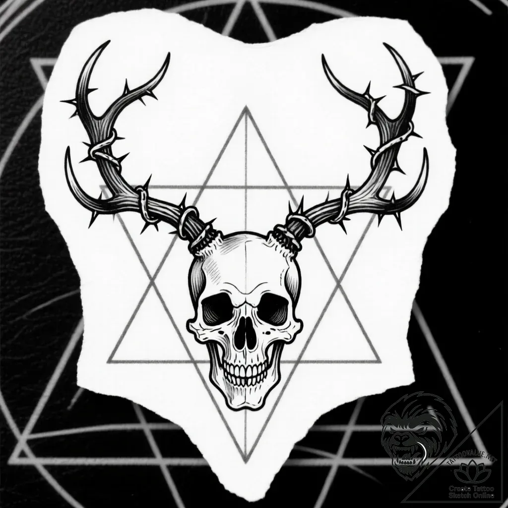 Kudu antlers wrapped in thorns, tattoo sketch... - style Flux Inscriptions - tattoo sketch (12.11.2025 17:43)