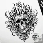 Burning hand holding skeletal key, ink illust… – style Jaeger Simple – tattoo sketch (12.11.2025 17:46)