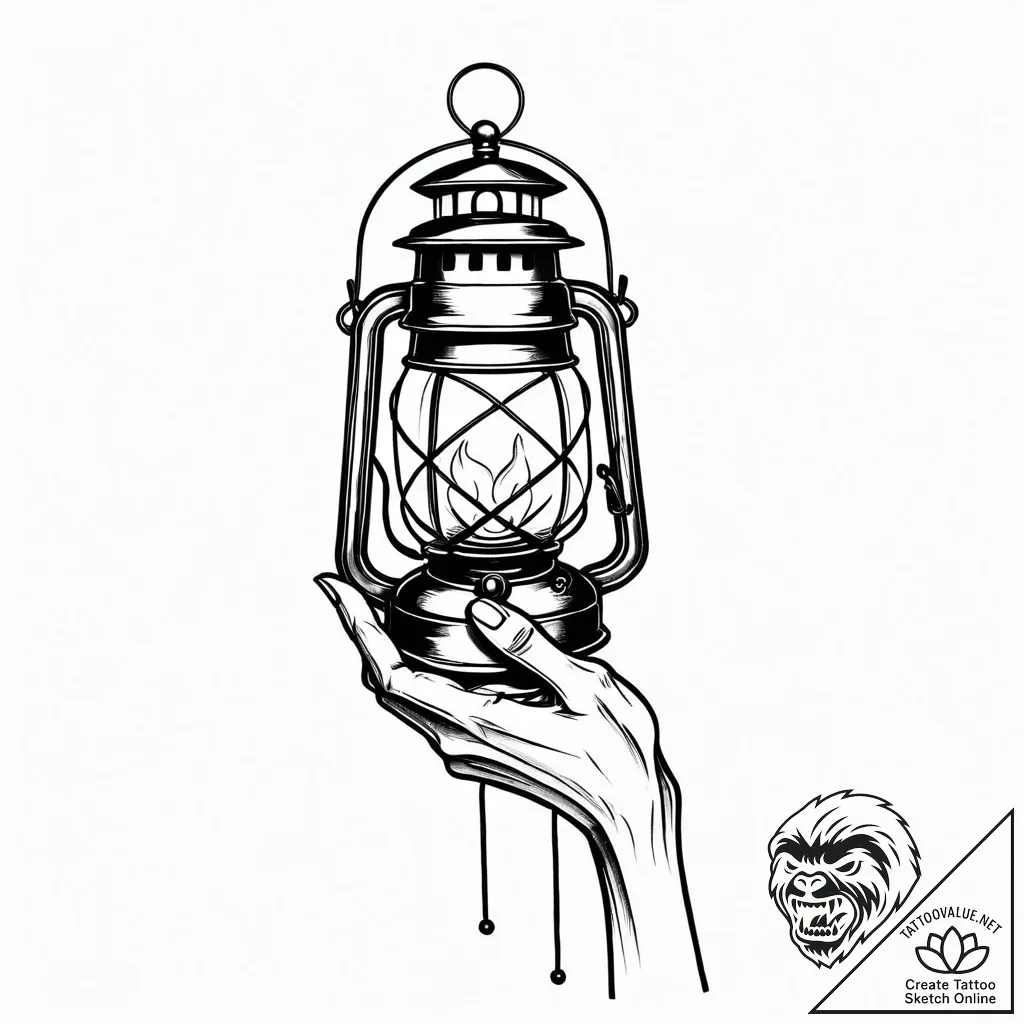 Lantern held by skeletal hand, tattoo drawing... - style Jaeger Mini - tattoo sketch (12.11.2025 18:01)