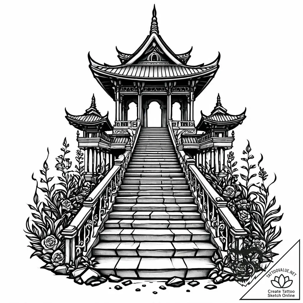 Black sunken temple with bone stairs, concept... - style Jaeger Mini - tattoo sketch (12.11.2025 18:13)