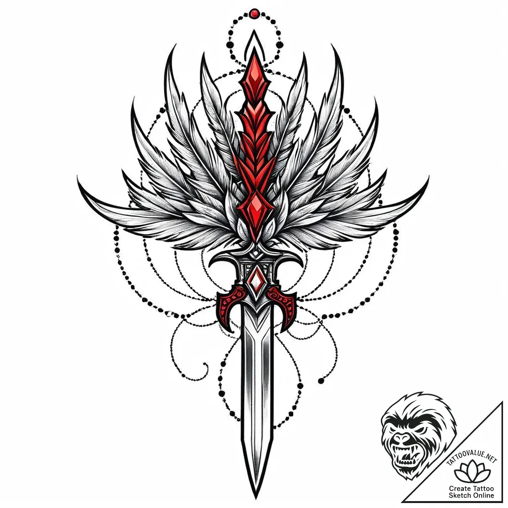 Feathered dagger crowned in roots, concept ar... - style Jaeger Mini - tattoo sketch (12.11.2025 19:25)