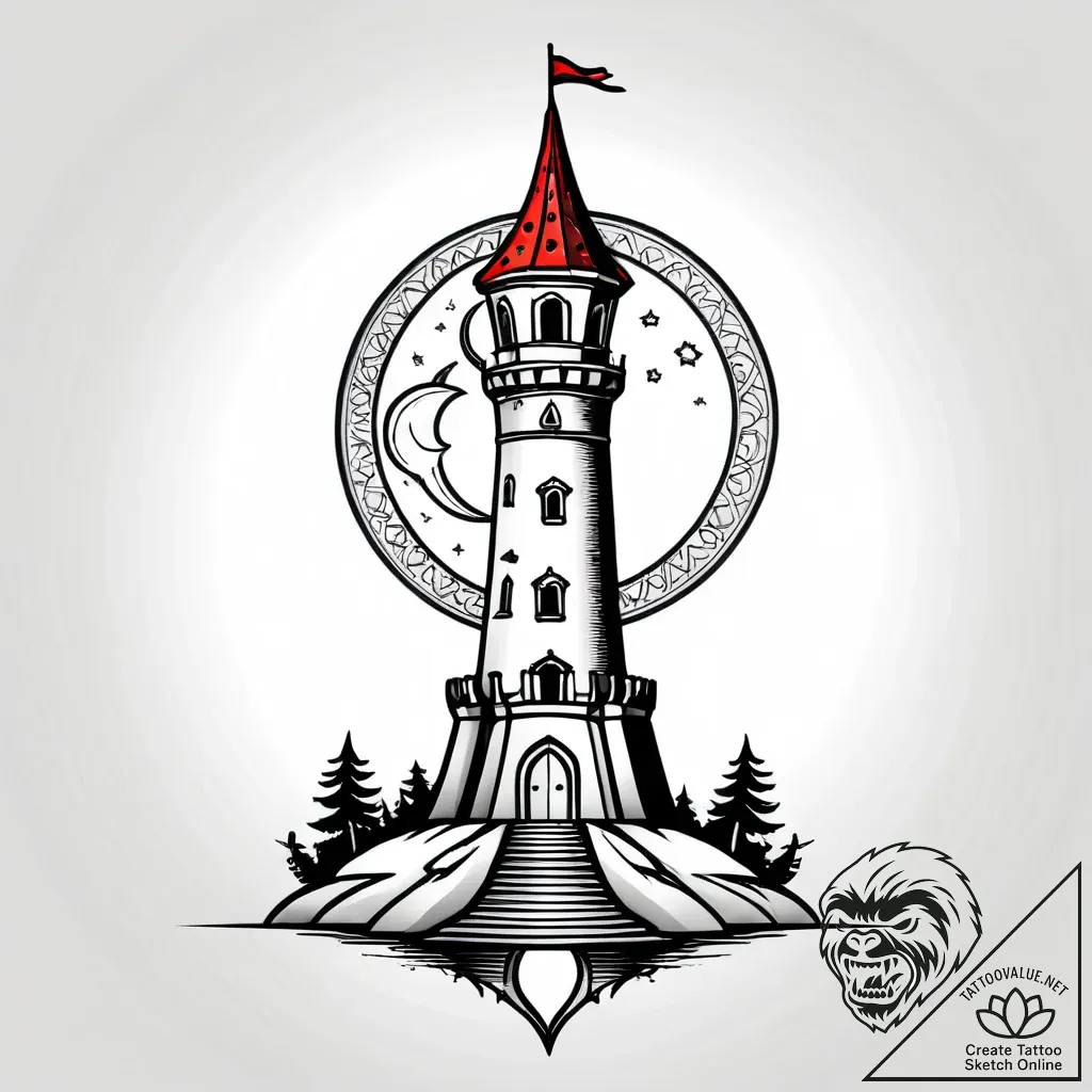 Ruined tower beneath eclipsed moon, concept a... - style Jagger Old - tattoo sketch (12.11.2025 19:28)
