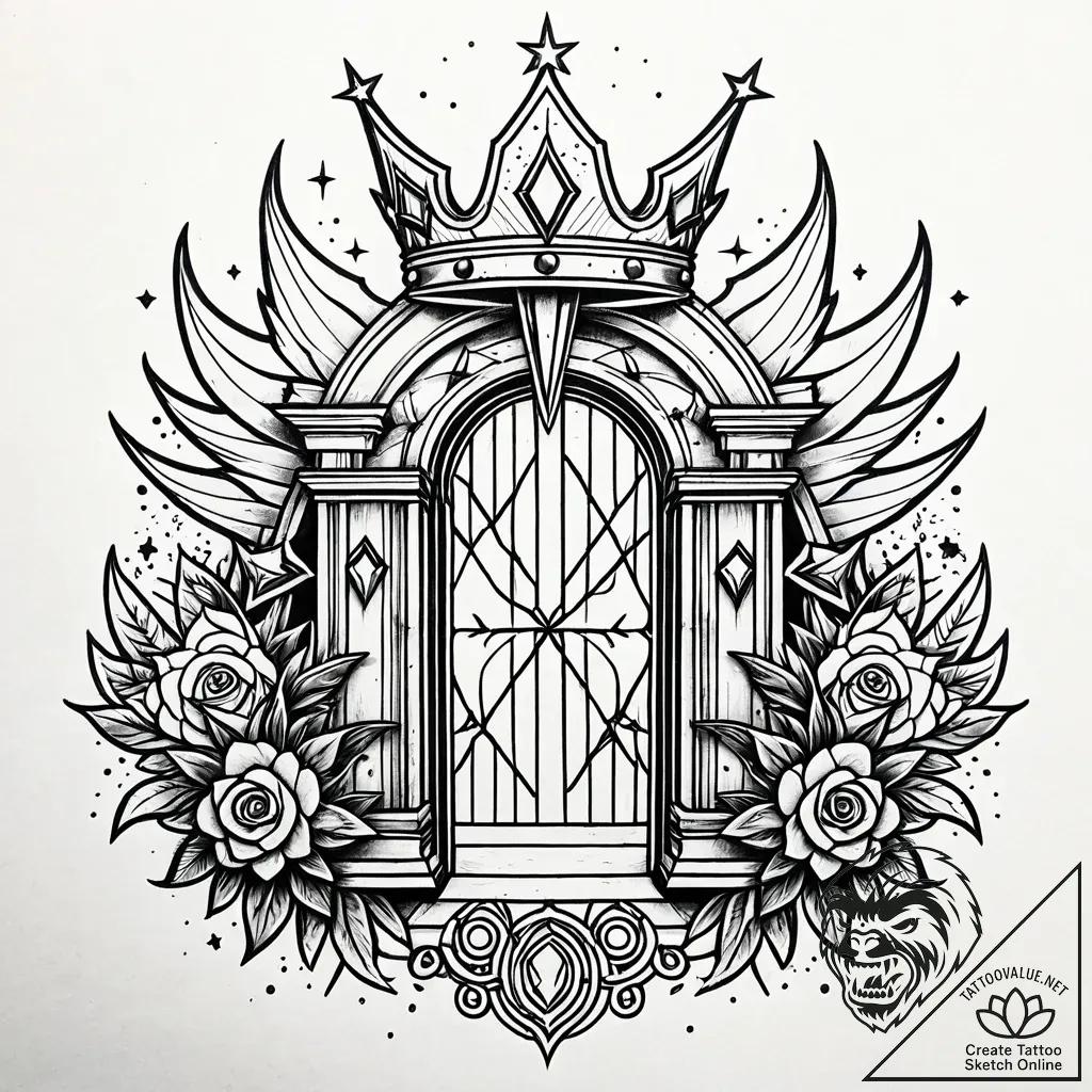 Nether gate crowned with starlight, tattoo fl... - style Jaeger Simple - tattoo sketch (12.11.2025 19:34)
