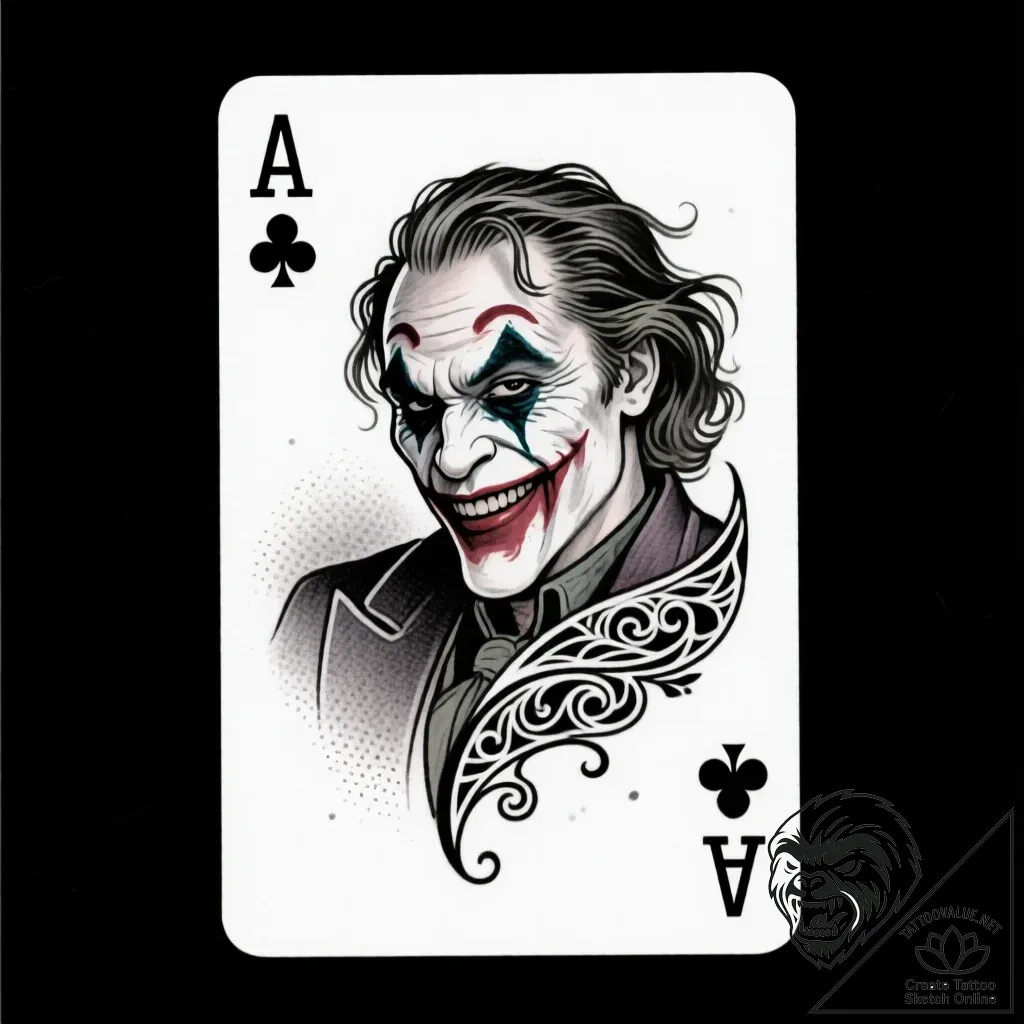 The joker's playing card, tattoo sketch desig... - style Flux Inscriptions - tattoo sketch (12.11.2025 19:55)