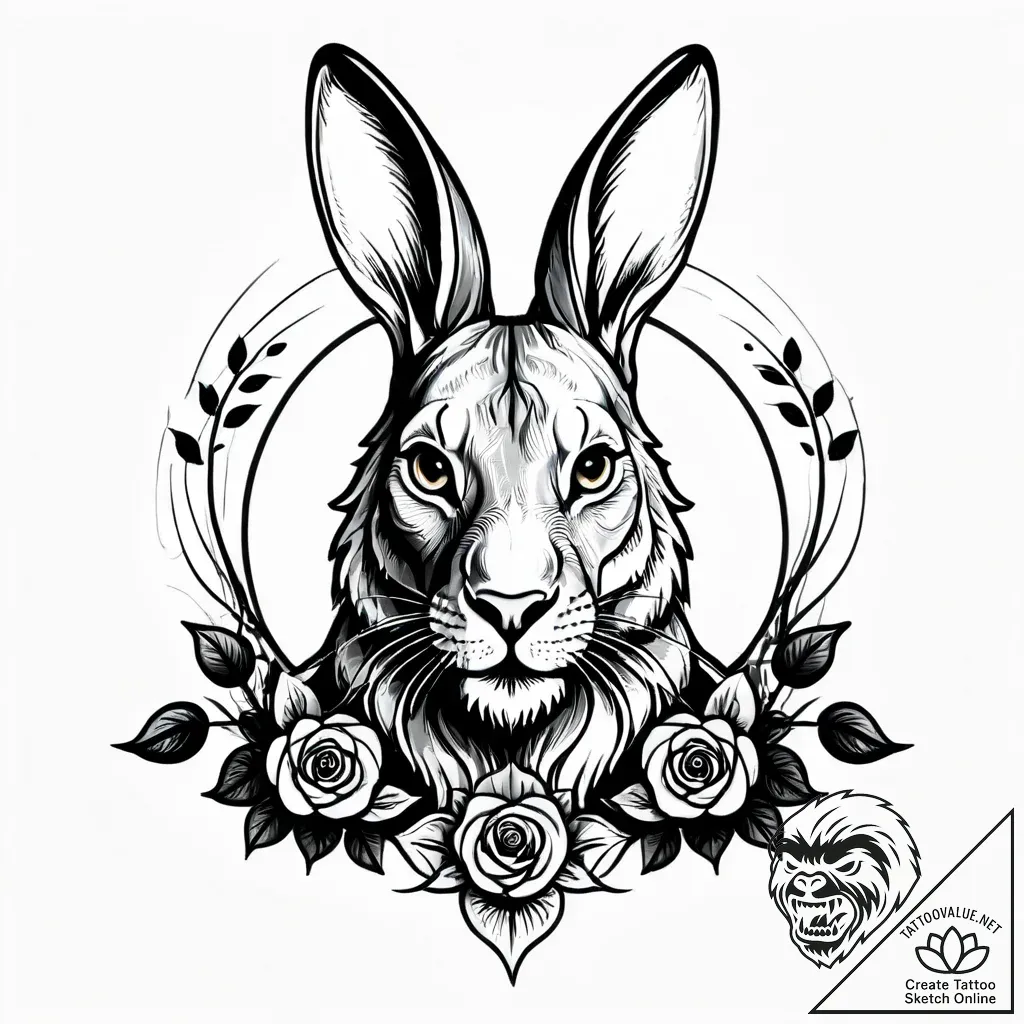 Rabbit looking at its reflection in a pool, s... - style Jagger Old - tattoo sketch (12.11.2025 20:04)