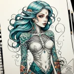 Skeletal mermaid with a pearl in her ribcage,… – style Jaeger Simple – tattoo sketch (12.11.2025 20:22)