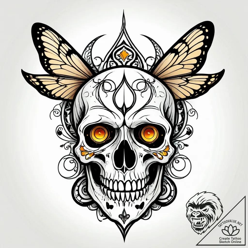 Tat tattoo sketch, skull with delicate butter... - style Jagger Old - tattoo sketch (12.11.2025 20:40)