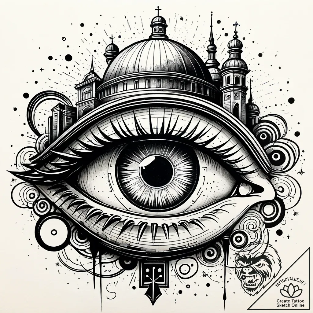 Observatory dome opening to reveal a giant, u... - style Jaeger Simple - tattoo sketch (12.11.2025 20:58)