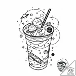 Boba tea cup with planets instead of tapioca… – style Jaeger Mini – tattoo sketch (12.11.2025 21:01)
