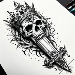 Ghost dagger crowned with bone, concept art f… – style Jaeger Simple – tattoo sketch (12.11.2025 21:22)