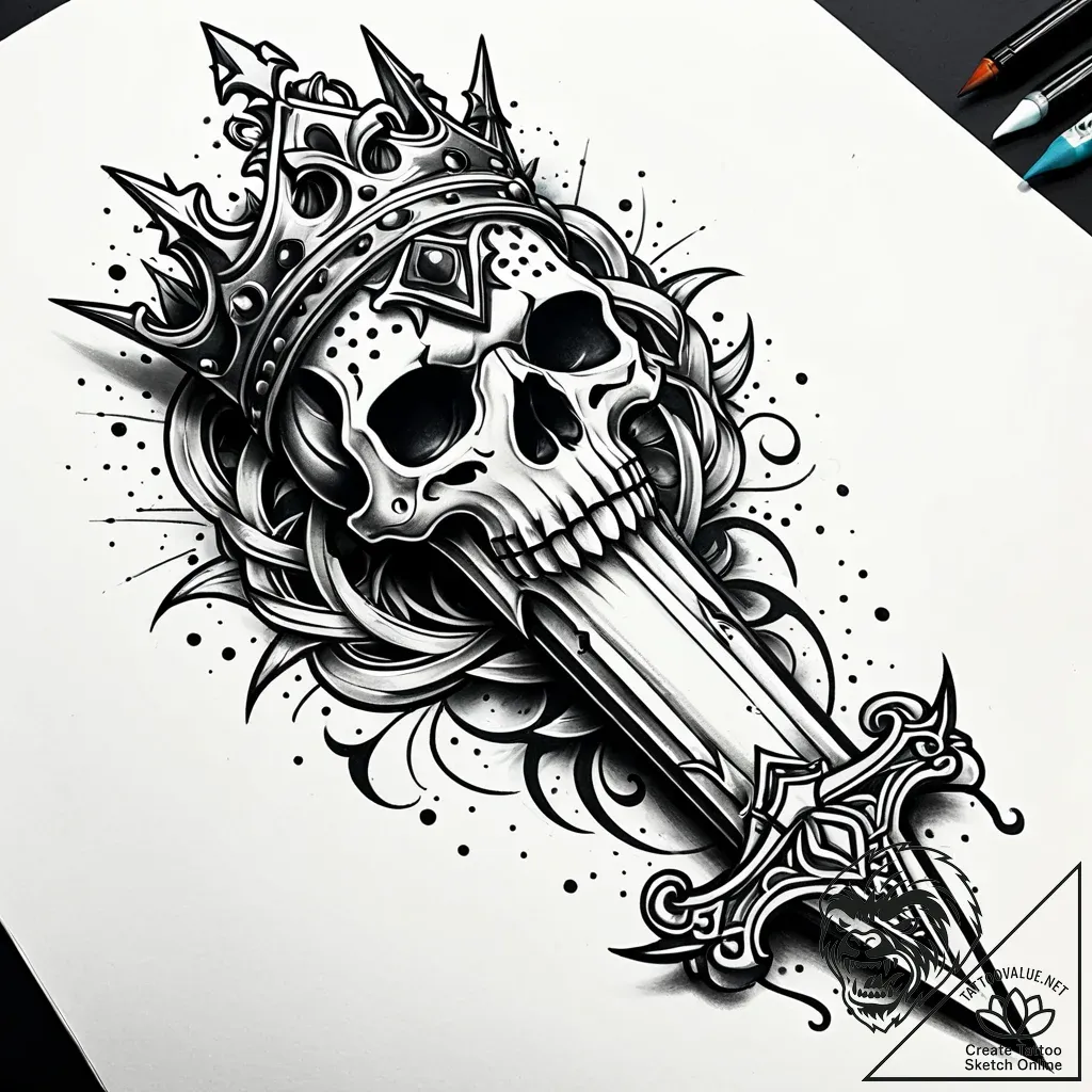 Ghost dagger crowned with bone, concept art f... - style Jaeger Simple - tattoo sketch (12.11.2025 21:22)