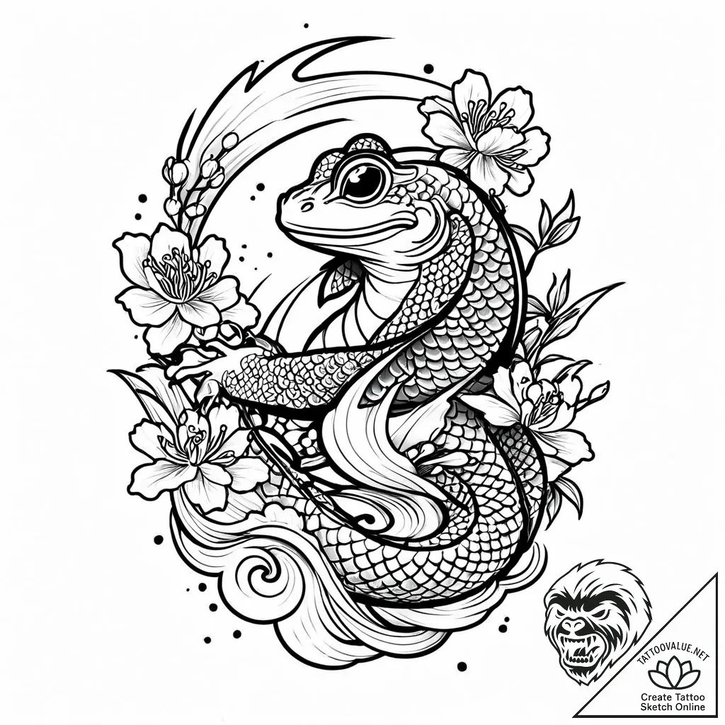 Frog, concept art for tattoo, black and grey... - style Jaeger Mini - tattoo sketch (12.11.2025 21:25)