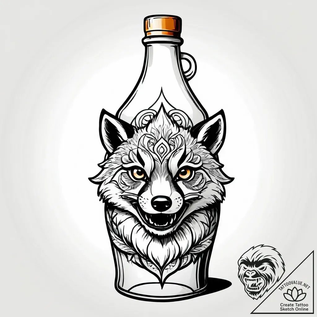 A tanuki with its sake bottle - style Jagger Old - tattoo sketch (12.11.2025 21:27)