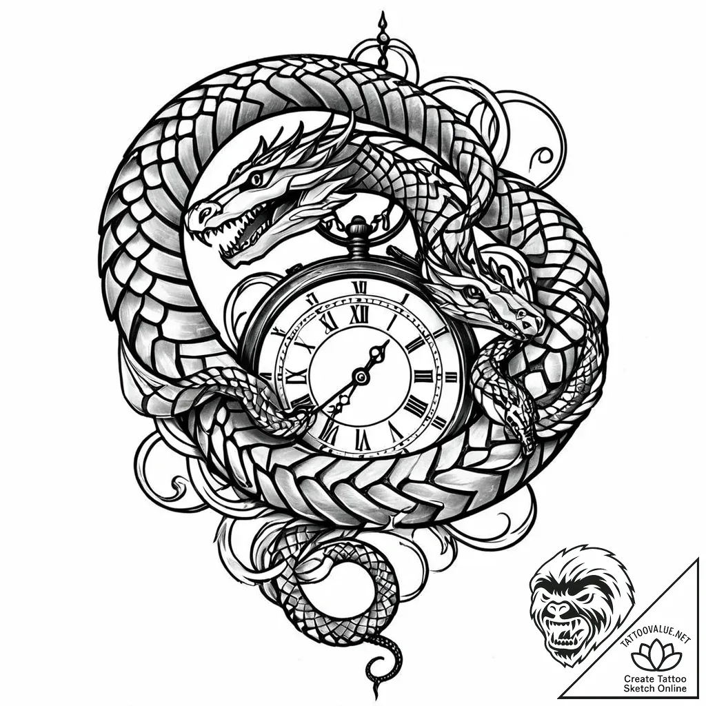 Ice serpent coiling through timepiece, concep... - style Jaeger Mini - tattoo sketch (12.11.2025 21:49)