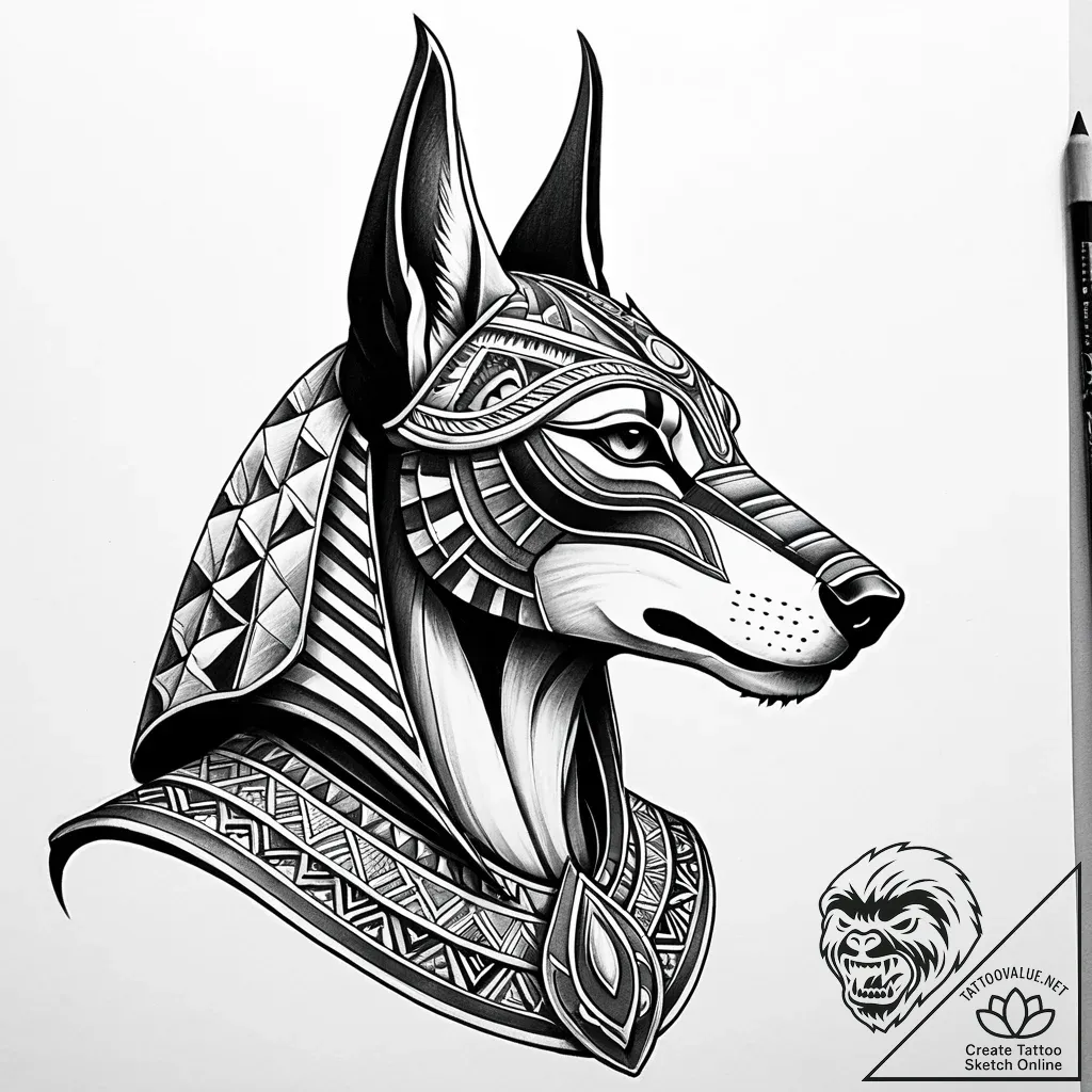 Anubis, artistic tattoo sketch, rough sketchy... - style Jaeger Simple - tattoo sketch (12.11.2025 21:58)