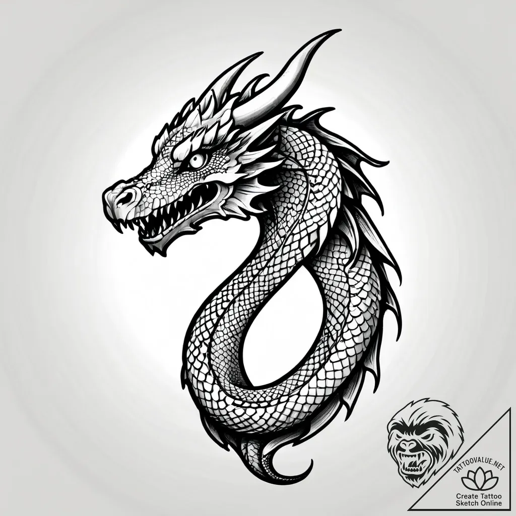 Tat tattoo sketch, majestic dragon coiled wit... - style Jagger Old - tattoo sketch (12.11.2025 22:04)