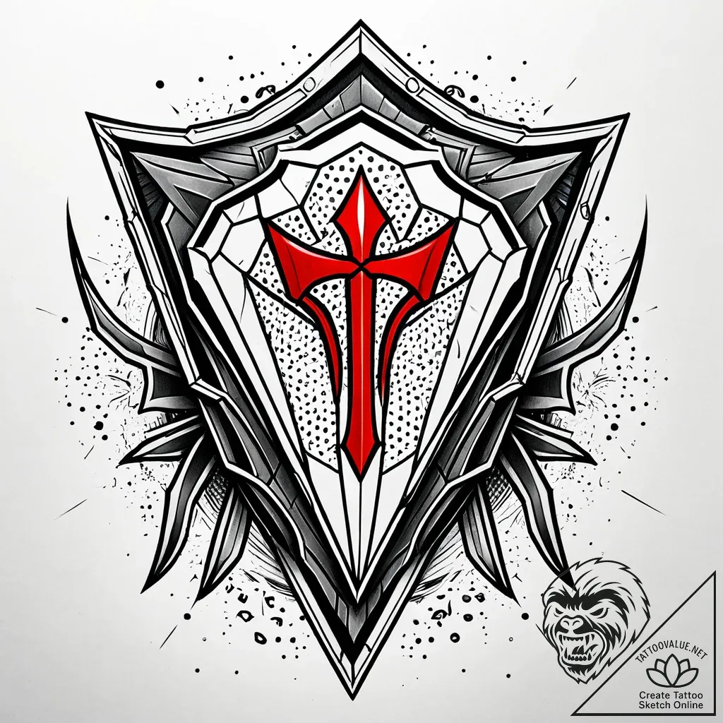 Octagon shield split by blade, tattoo line ar... - style Jaeger Simple - tattoo sketch (12.11.2025 22:10)