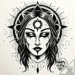Broken halo above bleeding mask, ink illustra… – style Jaeger Simple – tattoo sketch (12.11.2025 22:57)