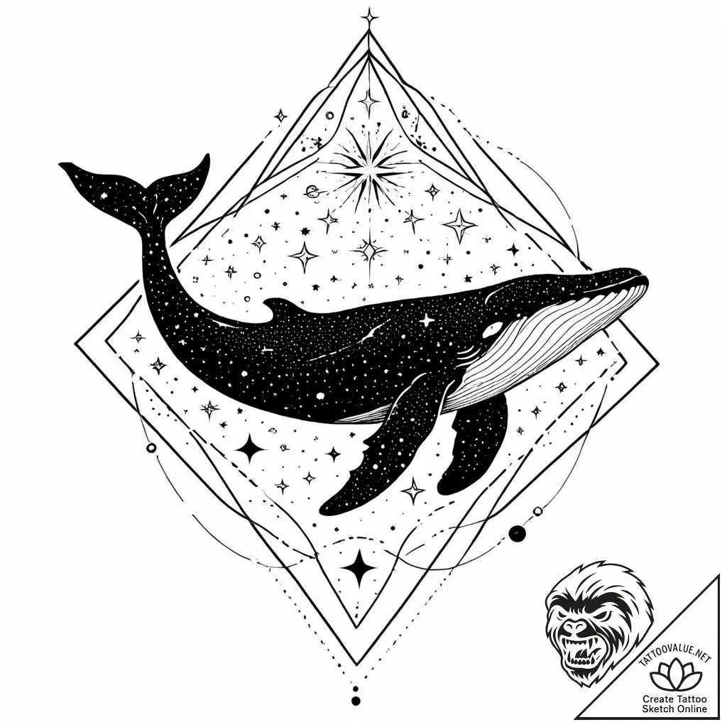 A whale silhouette filled with a starry sky,... - style Jaeger Mini - tattoo sketch (12.11.2025 23:14)