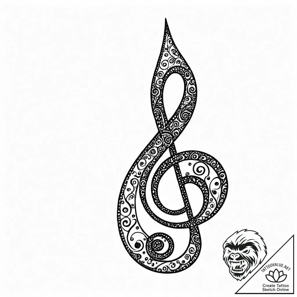 Bass clef, tattoo sketch design, dotwork shad... - style Jaeger Mini - tattoo sketch (12.11.2025 23:25)