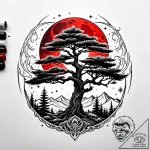 Pine tree silhouette against a blood-red moon… – style Jaeger Simple – tattoo sketch (12.11.2025 23:34)