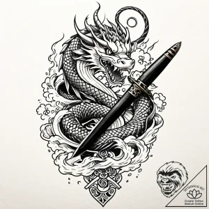 Dagger fused with serpent eye, tattoo line ar… – style Jaeger Mini – tattoo sketch (12.11.2025 23:37)