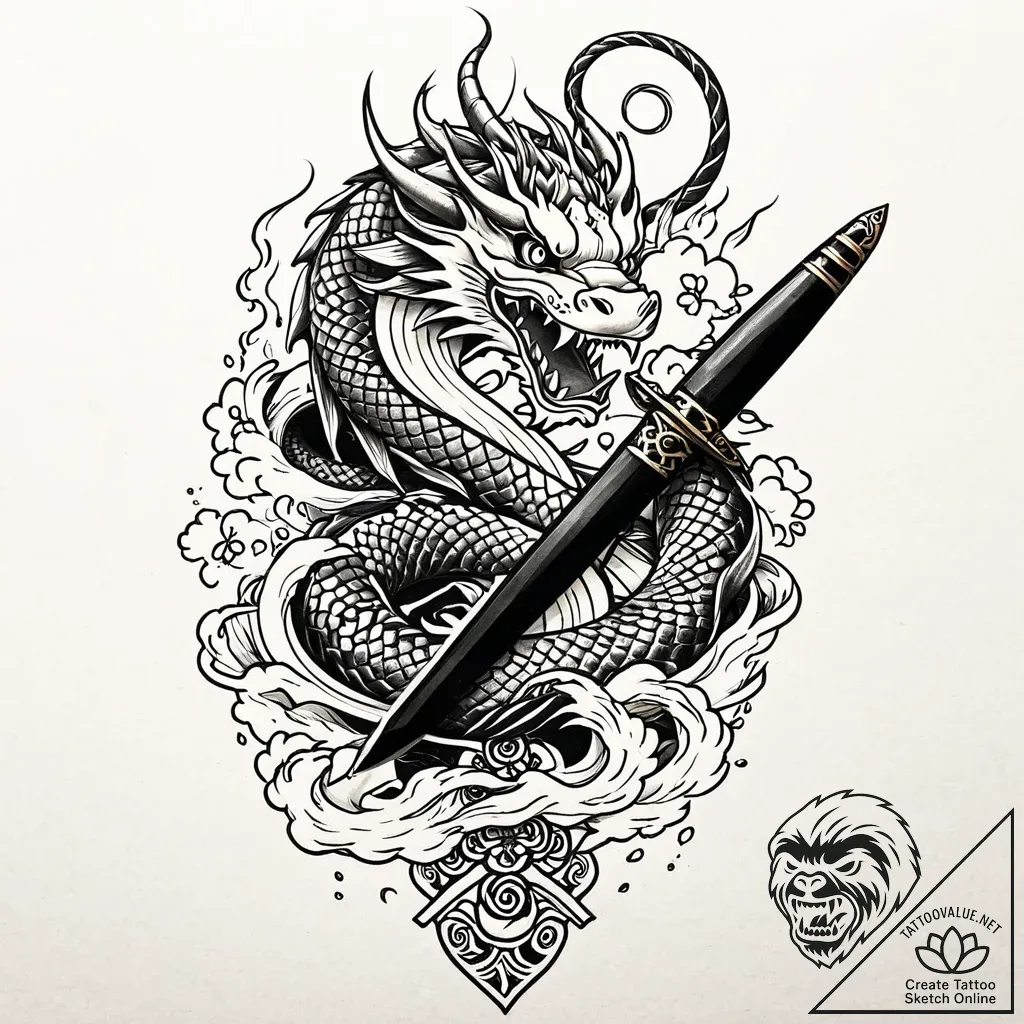 Dagger fused with serpent eye, tattoo line ar... - style Jaeger Mini - tattoo sketch (12.11.2025 23:37)