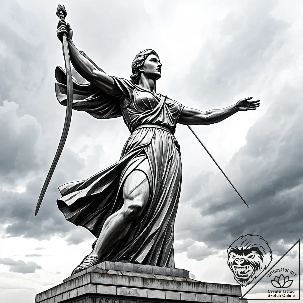 Motherland (statue) - style Jaeger Simple - tattoo sketch (12.11.2025 23:45)