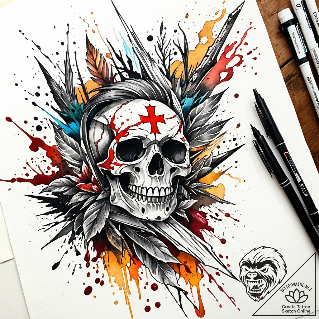 Blood trail winding through forest, tattoo dr... - style Jaeger Simple - tattoo sketch (12.11.2025 23:57)