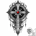 Necrotic dagger beneath celestial gate, ink i… – style Jaeger Mini – tattoo sketch (13.11.2025 00:13)