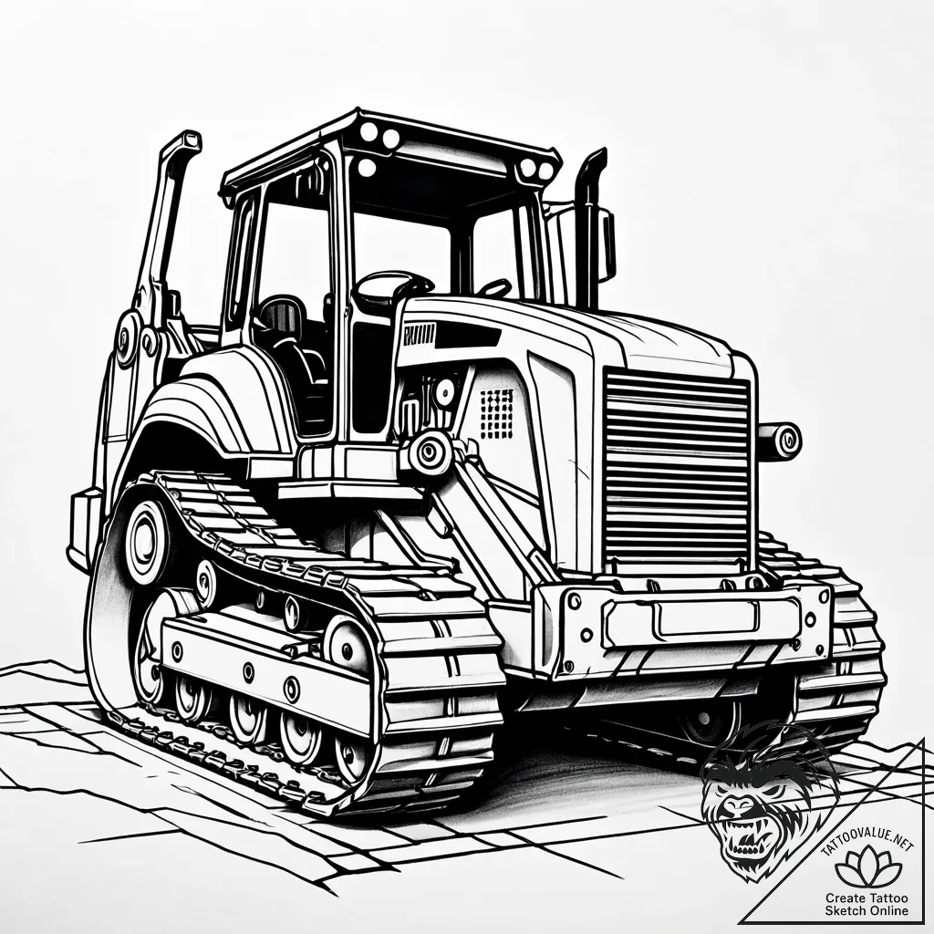 A powerful bulldozer on a construction site,... - style Jaeger Simple - tattoo sketch (13.11.2025 00:22)
