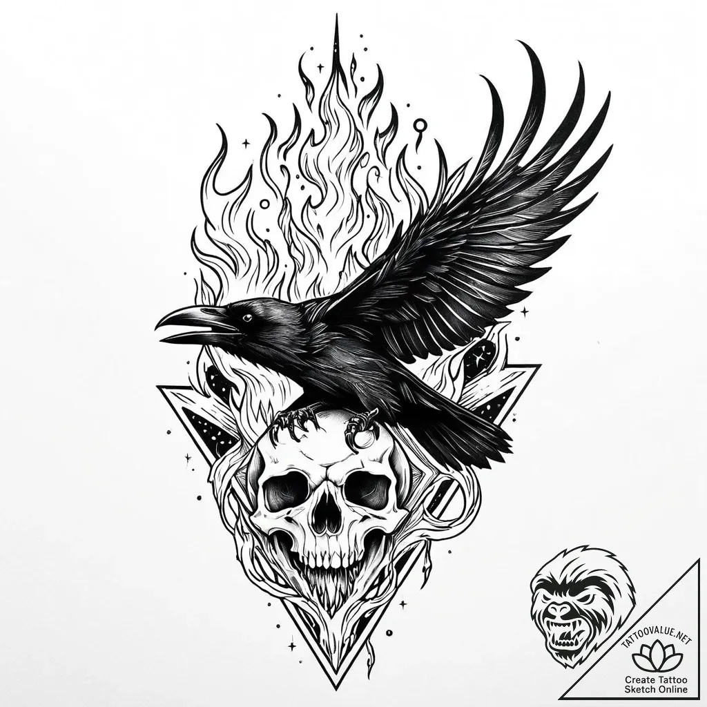 Raven skull devouring celestial flame, concep... - style Jaeger Mini - tattoo sketch (13.11.2025 00:25)