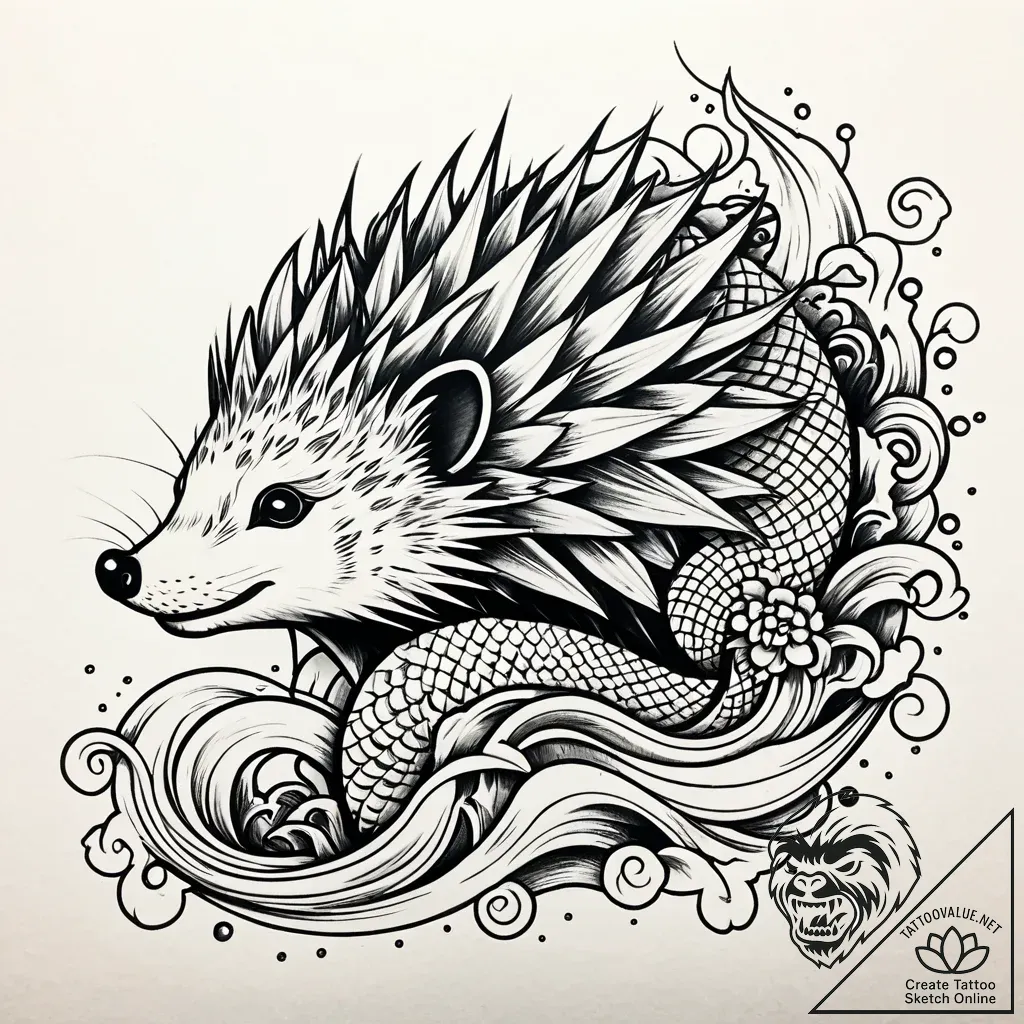 Hedgehog with spines of sharp, crystalline sh... - style Jaeger Simple - tattoo sketch (13.11.2025 00:33)