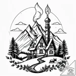 An alpine village nestled in a snow-covered v… – style Jagger Old – tattoo sketch (13.11.2025 00:40)