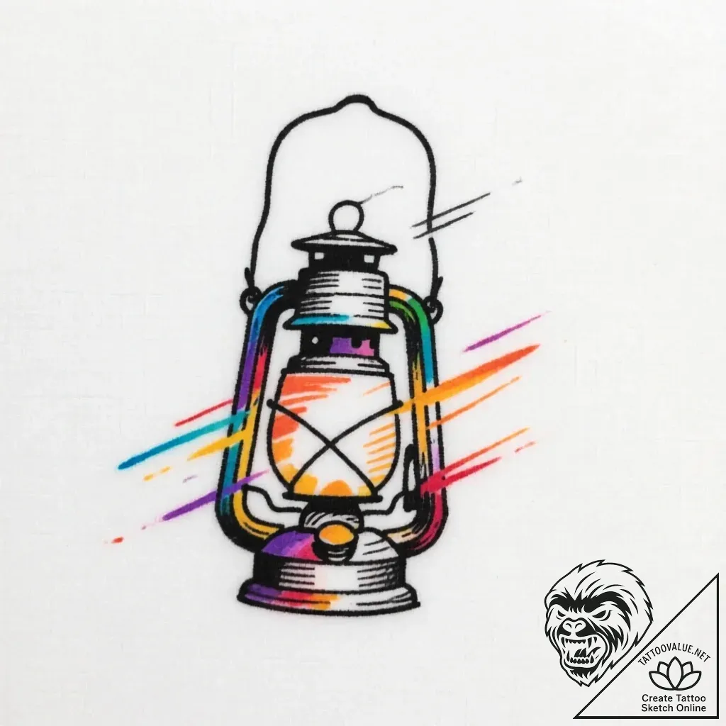 Ruined lantern swinging in wind, artistic tat... - style Flux Inscriptions - tattoo sketch (13.11.2025 00:55)