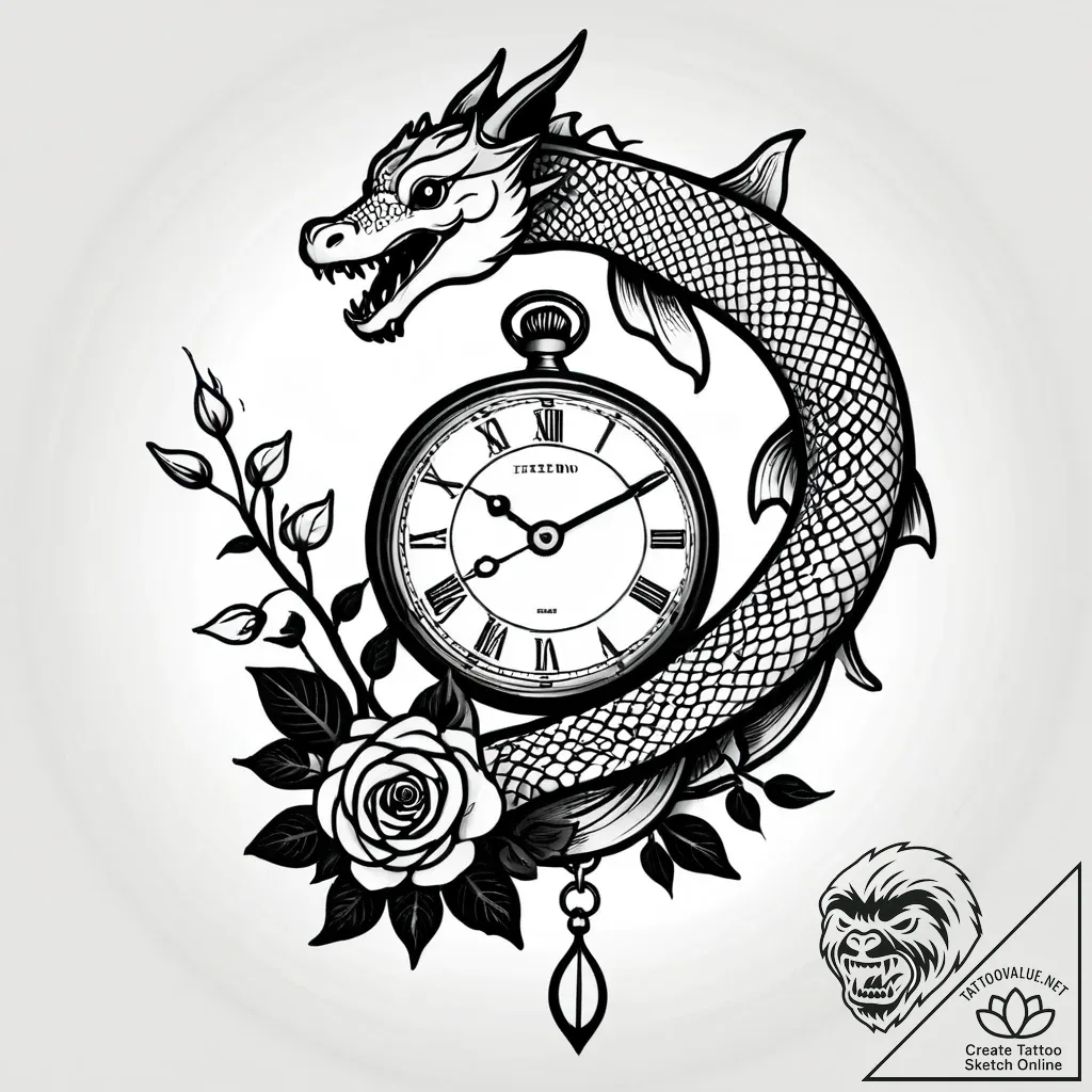 Tat tattoo sketch, vintage pocket watch entwi... - style Jagger Old - tattoo sketch (13.11.2025 01:10)