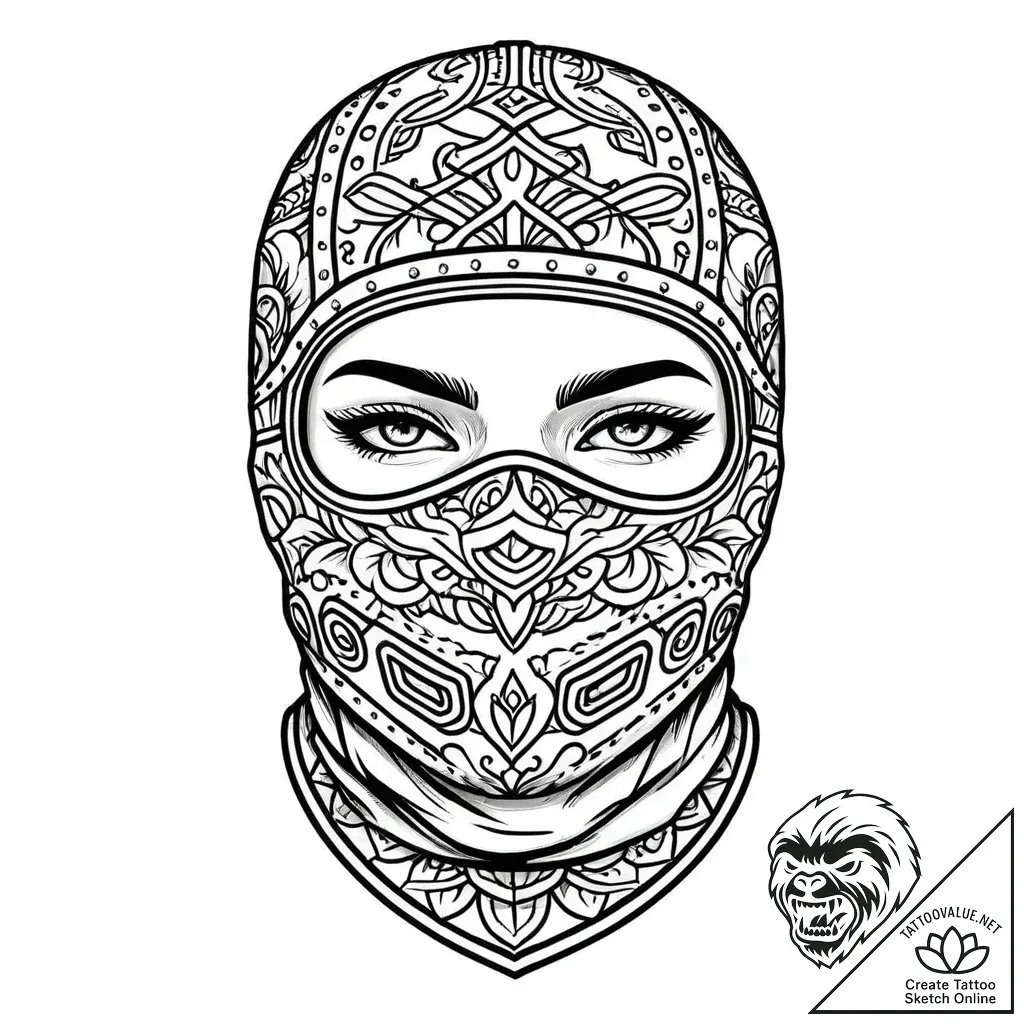 A detailed balaclava mask, mysterious,, tatto... - style Jaeger Mini - tattoo sketch (13.11.2025 01:31)
