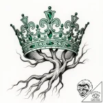 Emerald crown submerged in roots, artistic ta… – style Flux Inscriptions – tattoo sketch (13.11.2025 01:37)