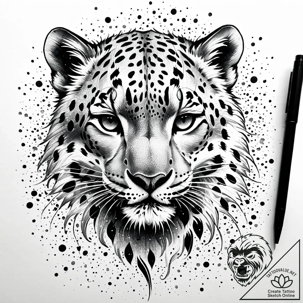 Snow leopard dissolving into a blizzard, ink... - style Jaeger Simple - tattoo sketch (13.11.2025 01:39)