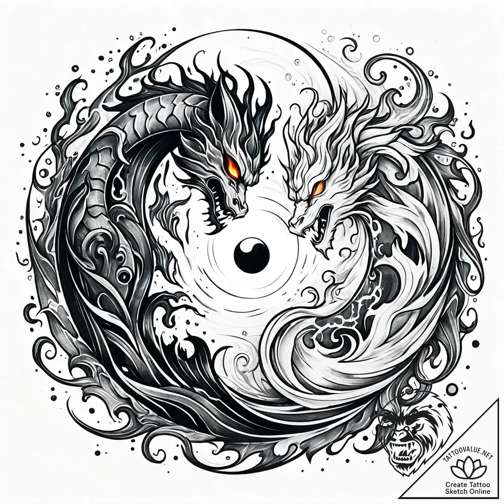 Tat tattoo sketch, fire and water elemental s... - style Jaeger Simple - tattoo sketch (13.11.2025 01:52)