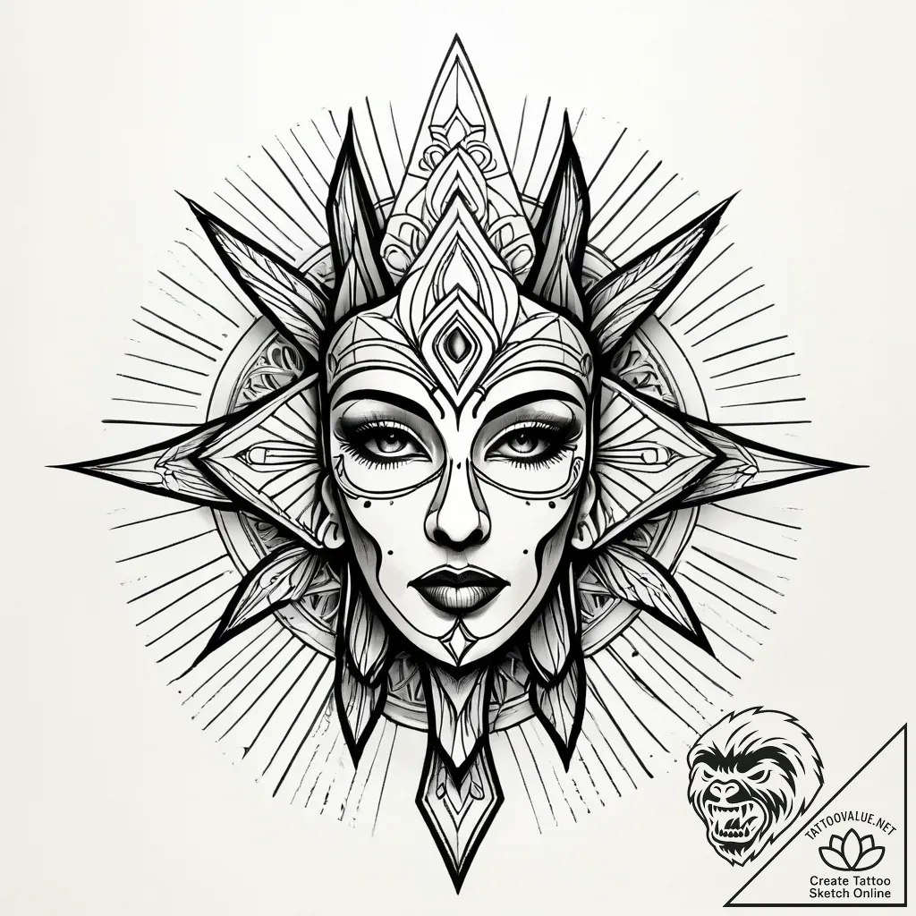 Engraved mask leaking shadows, concept art fo... - style Jagger Old - tattoo sketch (13.11.2025 02:10)