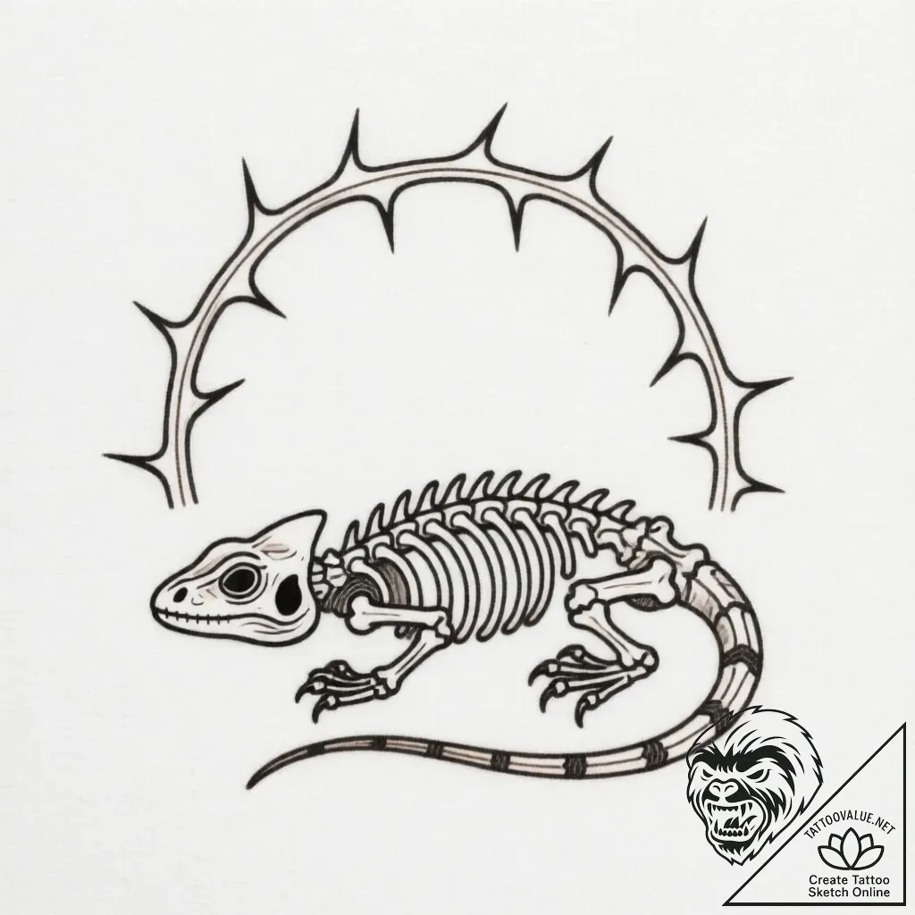 Lizard bones beneath thorned arch, concept ar... - style Flux Inscriptions - tattoo sketch (13.11.2025 02:13)