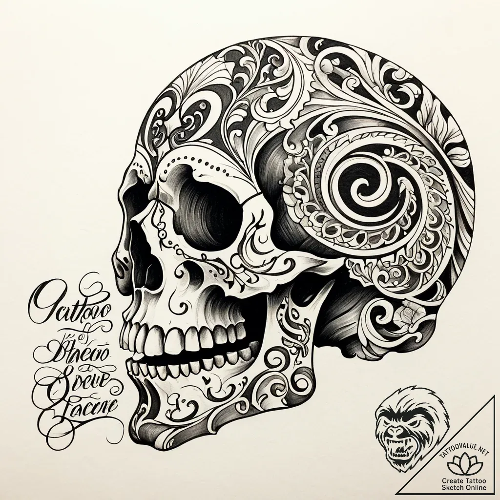 Tattoo sketch, skull with powerful handwritte... - style Jaeger Simple - tattoo sketch (13.11.2025 02:16)