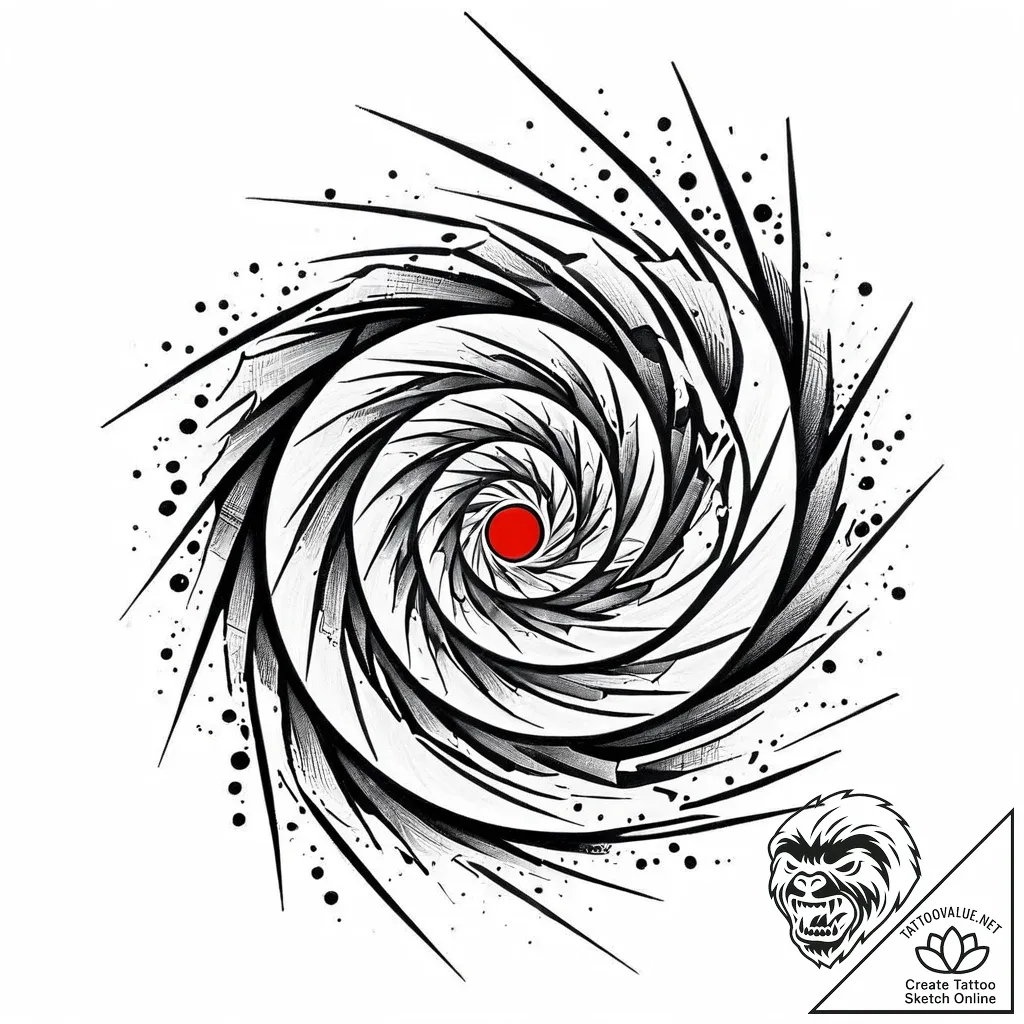 Ashen mirror cracked in spiral, ink illustrat... - style Jaeger Mini - tattoo sketch (13.11.2025 02:19)