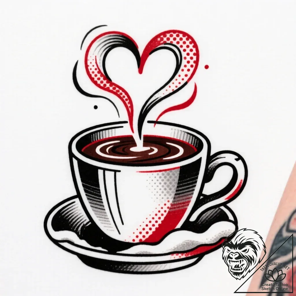 Tattoo sketch, hot chocolate cup with steam h... - style Flux Inscriptions - tattoo sketch (13.11.2025 02:25)