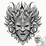 Oak mask beneath ritual fire, tattoo line art… – style Jaeger Simple – tattoo sketch (13.11.2025 02:28)