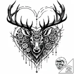 Apocalyptic stag with mechanical heart, conce… – style Jaeger Mini – tattoo sketch (13.11.2025 02:31)