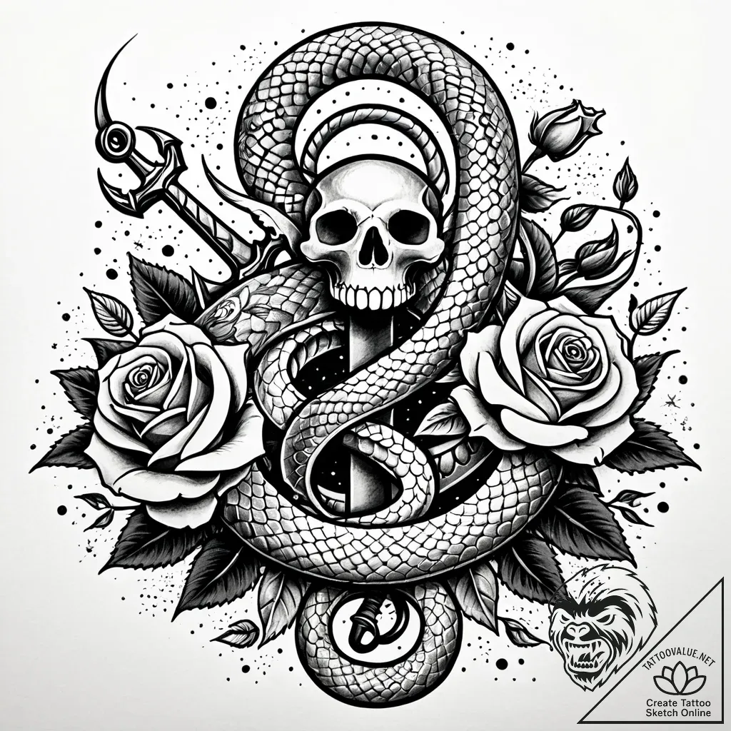 Angelic serpent coiled around anchor, artisti... - style Jaeger Simple - tattoo sketch (13.11.2025 02:40)