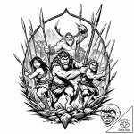 Tattoo sketch, croods hunting scene with spea… – style Jaeger Mini – tattoo sketch (13.11.2025 02:43)